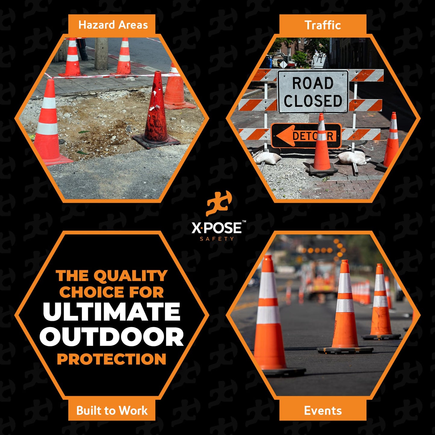 Xpose Safety 36 Inch Orange Slim Line Traffic Cones with 6" & 4" Collars, 4 Pack Multipurpose PVC Plastic Safety Cone for Parking, Soccer, Caution, Kids and Construction - DOT Approved