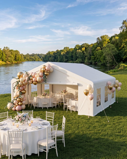 20x40 FT Heavy Duty Party Tent, Galvanized Steel Outdoor Canopy with Mesh Screen & Roll-Up Dual Doors, Waterproof Wedding Event Shelter, Removable Sidewalls & Windows