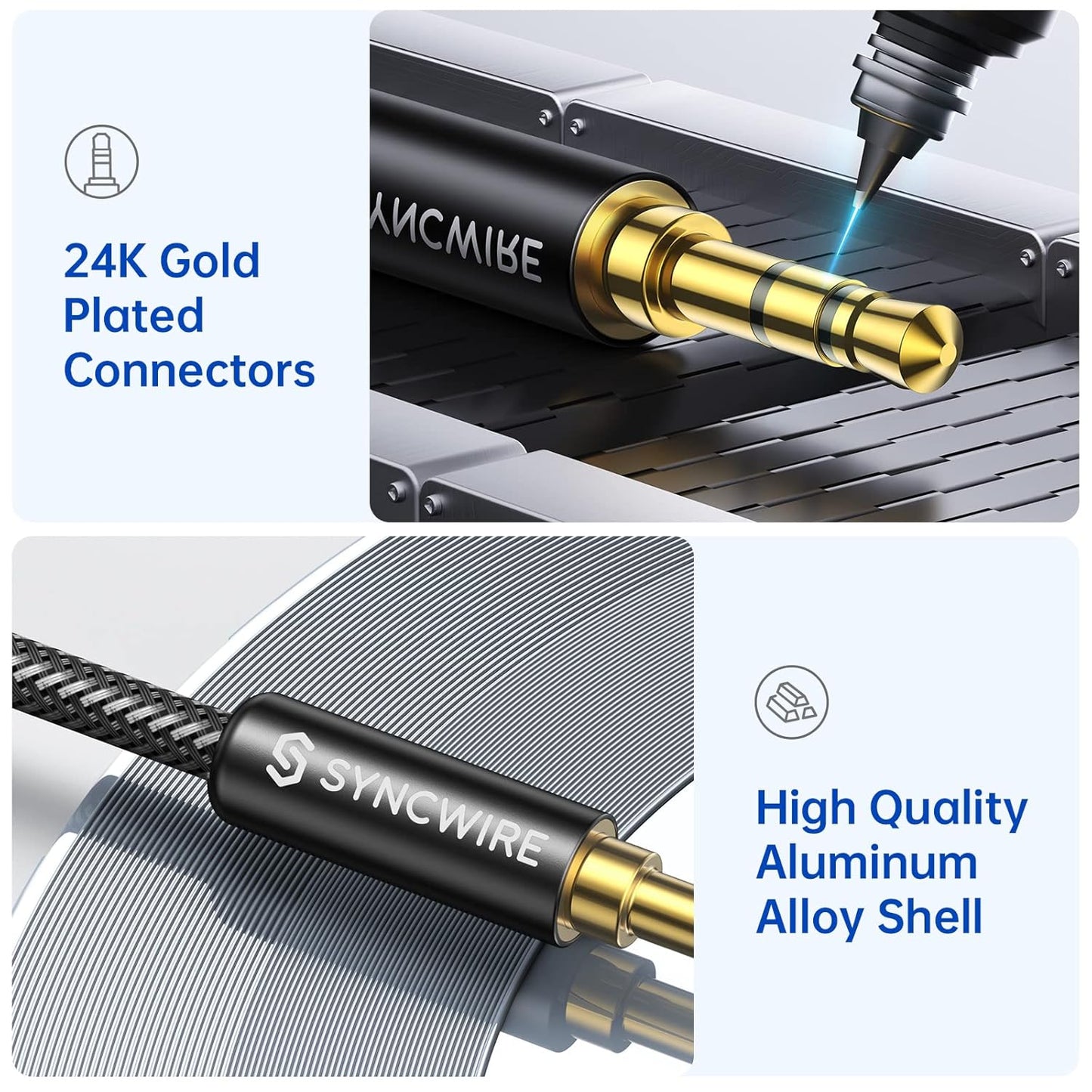 3.5mm (26.2ft/8m, SYNCWIRE Nylon Braided Aux Cable Hi-Fi Sound), Audio Auxiliary Input Adapter Male to Male AUX Cord