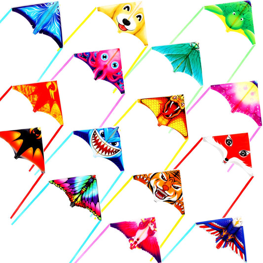 Hoarost 15 Pcs Mini Finger Launcher Kites with Animal Patterns Small Ejection Slingshot Kite Outdoor Flying Toys for Park Backyard Beach Game