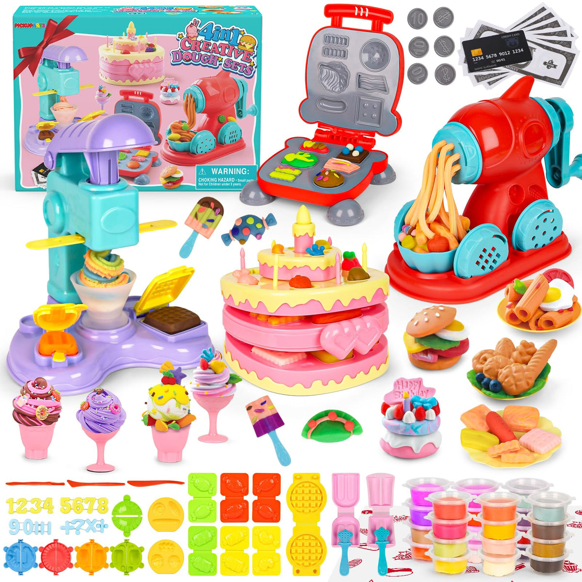 4-in-1 Dough Sets for Kids 2-4-8 Ultimate 87 PCS Play Tools, 24 Clay Creative Kitchen Set Ice Cream Hamburger Cake Noodle Maker Arts Crafts Food Toys Gifts for Boy Girl Kids Age 3 4 5 6