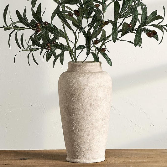 Ceramic Flower Vase, Large Rustic Vase Farmhouse Decorative Tall Vase Floral Pottery Vases for Home Decor Table Living Room Entryway Mantel Bedroom Bathroom Kitchen - 12" D