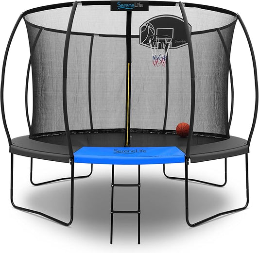 Serenelife 12FT 10FT 8FT Recreational Trampolines with Enclosure Net and Ladder and Anti-Rust Coating, ASTM Approved Trampoline Outdoor for Kids and Adults Outdoor Yard Trampolines