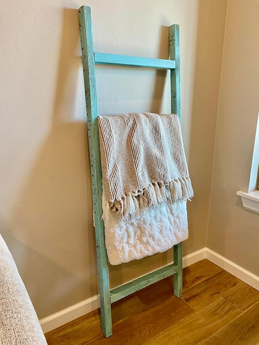 BARNWOODUSA Rustic Farmhouse Decorative Ladder - Our 5 ft Ladder can be Mounted Horizontally or Vertically and is Crafted from Upcycled Wood No Assembly Required Robins Egg Blue