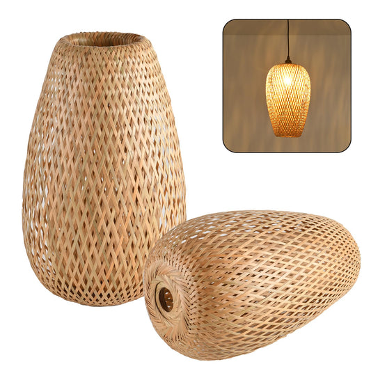 Teru Ji Kaikang Bamboo Lamp Shade, 2-Pack Hand-Woven Bamboo Rattan Hanging Light Shade,D 9.05" Rattan Table Lamp Shade for Floor Lamp, Wall Sconces Light Cover Table Light,Pendant light