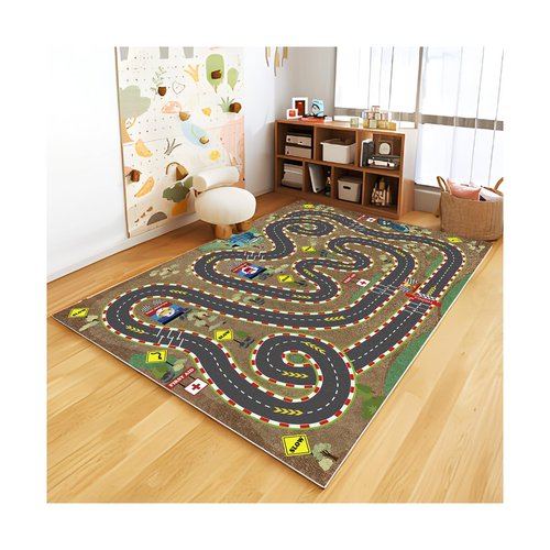 Kids Rug Car Rugs for Kids Toy Cars Play Mat City Life Road Rug for Cars Fun City Map for Carpet for Bedroom Boys (Sand Track, 31 * 47 inches)