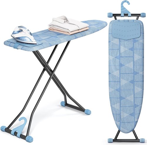 KINGBOARD Compact Ironing Board - Adjustable Height, Heat Resistant Cover, Foldable Design | 13x43 Blue