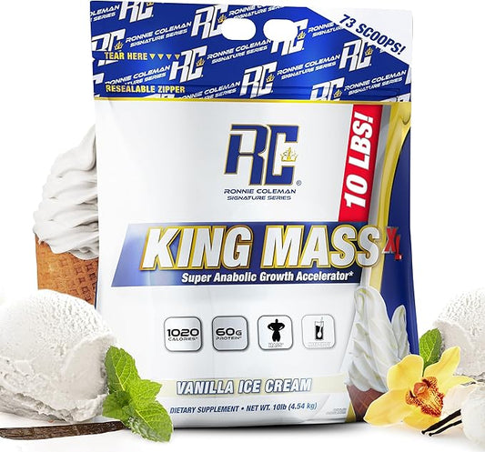 Ronnie Coleman Signature Series King Mass XL Mass Gainer Protein Powder ??Vanilla Ice Cream Weight Gainer with 60g Protein, 180g Carbohydrates, 1,000+ Calories, Creatine & Glutamine ??10 Pound