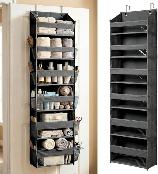HOMELUX THEORY UPGRADED 6 Tiers Over The Door Organizer Hanging - 100D EXTRA THICK & 50lbs HUGE CAPACITY, 12 Side Mesh Pockets Over The Door Shoe Organizer, Hanging Closet Organizer (Dark Gray, 1pc)