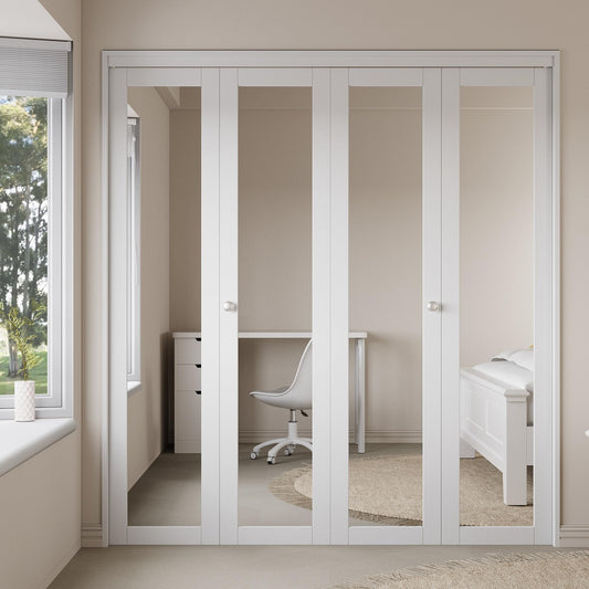 Bifold Doors for 72" x 80" Opening, Mirror Bifold Closet Door with Hardware Kit, Folding Doors Panel for Closet with Water&Scratch-Resistant Surface, Solid Core Pre-Assembled Panels, Easy to Install