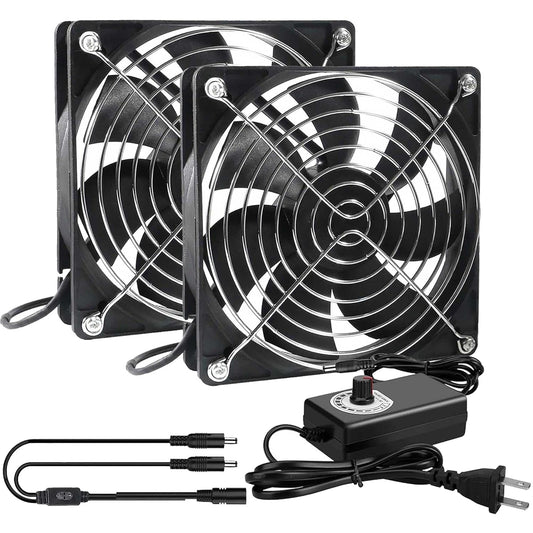 2 120mm 240mm 110V 220V 12V Big Airflow x Computer Case Fan with AC Plug Power Supply, Dual PC Cooling Fan with Speed