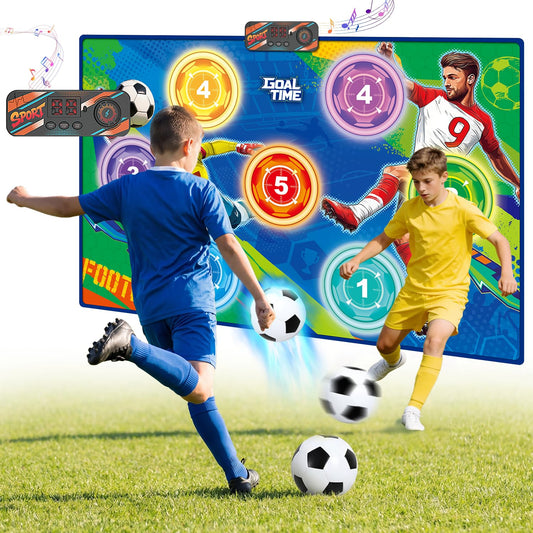 WUPIOS Electronic Scoring Soccer Toy Game Mat Set for Kids, Indoor Outdoor Toss Soccer Target Game with Real-Time Score, 2 Soft Soccer & Goal, Birthday Gifts for 3-5/6-8/8-12 Years Old Boys Girls
