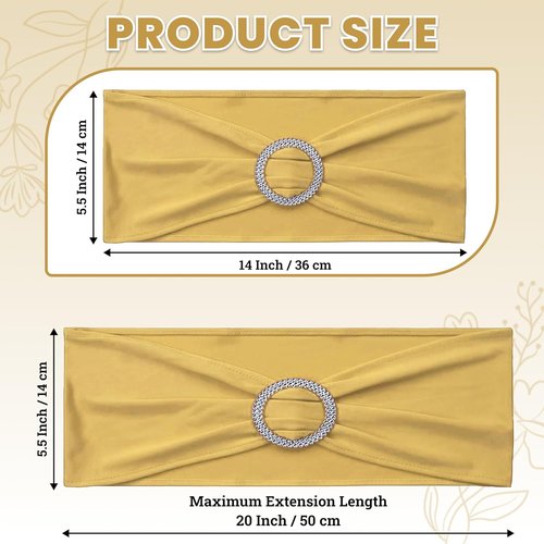 MDS Spandex Chair Sashes - Pack of 200 Elastic Stretch Bows with Buckle Slider for Wedding Decor - Gold