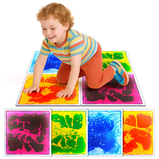 Sensory Floor Tiles for Kids Toddlers: 12"x12" Liquid Sensory Mats Puzzle Pads, Colorful Autism Sensory Play Mat for Dancing Stepping Lava Tile Games, Daycare Sensory Room Preschool Must Have(4 Pack)