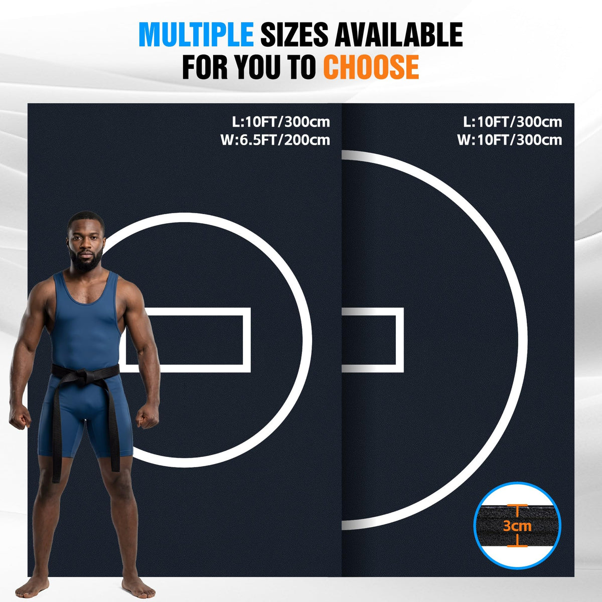 10' x 10' Wrestling Mat, 3cm Thick Foldable Gym Mat for BJJ Jiu Jitsu MMA Taekwondo Martial Arts, Non-Slip Waterproof Home Training Mat with Shock Absorption & Odor Control Black