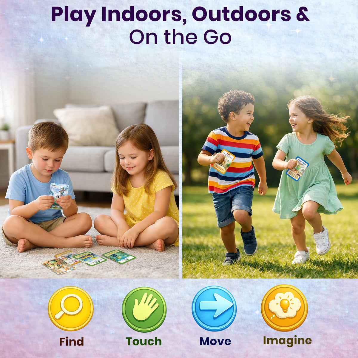 QUOKKA Kids Card Game Set Ages 4+ – 4 Games in 1 Box, 400 Creative Tasks, Scavenger Hunt for Kids, Charades & Animal-Themed Active Movement Indoor and Outdoor Games