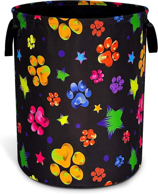 Cat Dog Paw Print Laundry Basket Funny Pet Oxford Cloth Laundry Hamper With Handle Foldable Portable Clothes Storage Basket 18.9 X 16.5 In Storage Bag For Laundry Room/Bathroom/Bedroom/Dormitories