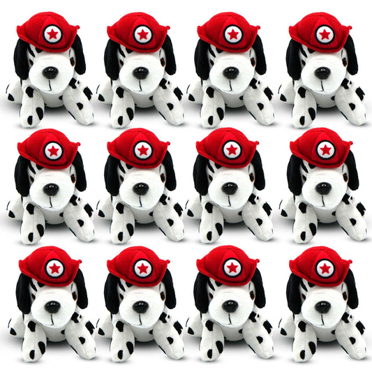 4E's Novelty 12 Pack Dalmatians Stuffed Animals - Soft Stuffed Dalmatian Dog Plush, 6” Small Dalmatian Puppy Plush with Fire Hat, Dalmatian Dog Toy for Kids, Birthday Party Favors