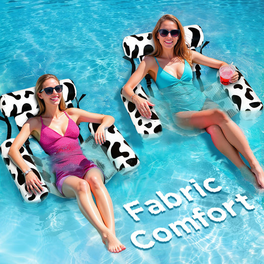 Funscape Pool Floats Chairs Adult, 2 Packs Heavy Duty Inflatable Swimming Pool Lounges, Fabric Floating Hammock Seat, Kid Blow Up Pool Noodle, Lake Raft Floaties, Fun Summer Beach Water Party Game—Cow
