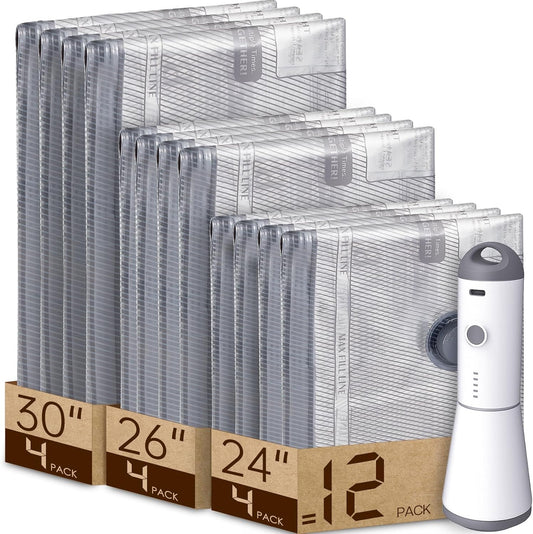Vacbird 12 Pack Vacuum Bags - Travel Size Compression Bags with Rechargeable Air Pump for Luggage