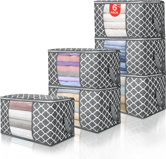 Skiennix 90L Large Storage Bag - Durable Organizer for Clothes, Comforters, Bedding & Toys | 6 Pack