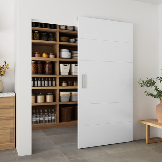 BARNSMITH 42"x84" Concealed Sliding Barn Door with Horizontal Groove and Soft Close Hardware Kits, White Hidden Barn Door, Waterproof Vinyl Wrapped, Fits Opening 38"-40" x80'', Widely Used