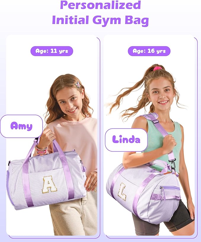 Gifts for Teenage Girls, Girl Gym Bag, Kids Initial Overnight Duffel Bags with Shoe Compartment, Personalized Dance Bag with Makeup Pouch, Gift Ideas for Granddaughter (Letter P)