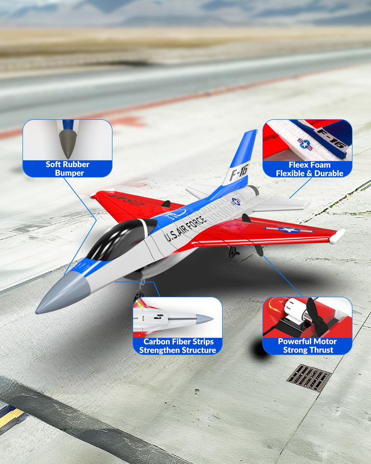volantexrc Foam Remote Control Airplanes 3CH RC Planes forAdults, RC Airplane Fighter Jet with 6-axis Gyro, 2.4GHz RTF Radio Controlled Aircraft Easy to Fly for Beginners (F-16 Falcon)