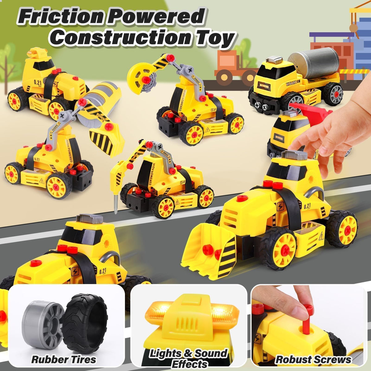 FLY2SKY 7 in 1 Take Apart Toys with Electric Drill Take Apart Truck Toys Construction Set DIY Engineering Building Toy Push Go STEM Toy Gift for Boys Toys Ages 4-7 Years Old