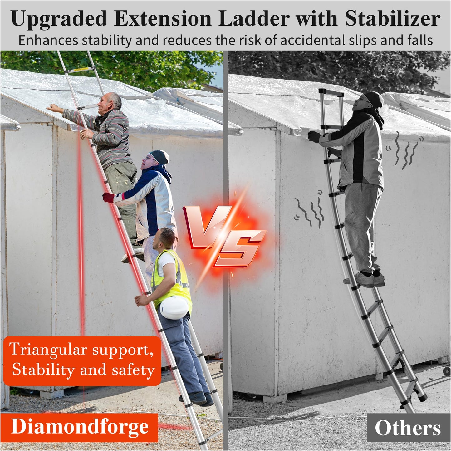 Telescoping Ladder, 20.3 FT Aluminum Extendable Ladder, 330 Lbs Capacity, Collapsible Folding Ladder for House, Roof, RV & Travel Trailer (Silver)