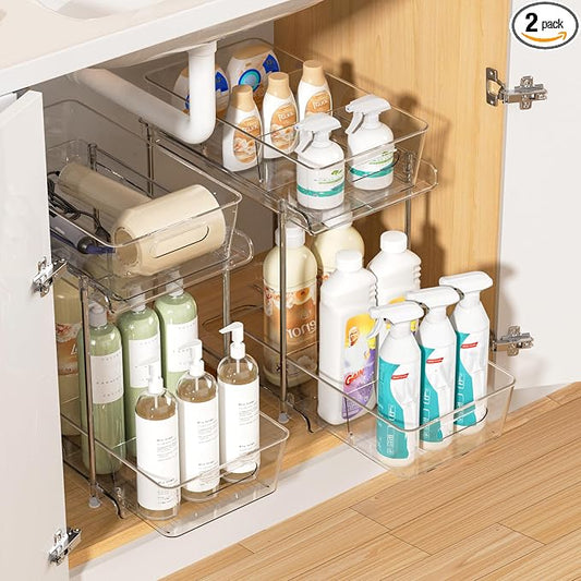 Vtopmart 2 Pack Plastic Larger Higher Bathroom Kitchen Under Sink Organizer (M-Higher)