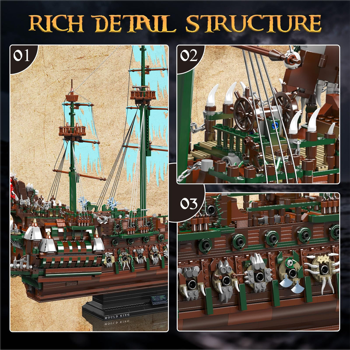 Mould King 13218 Pirate Ship Building Blocks Sets, MOC Ghost Ship Flying Dutchman Model Kit, Display Decoration Pirate Boat Model Sets, Collectible Construction Toys Gift for Teen Adult(6849 PCS)