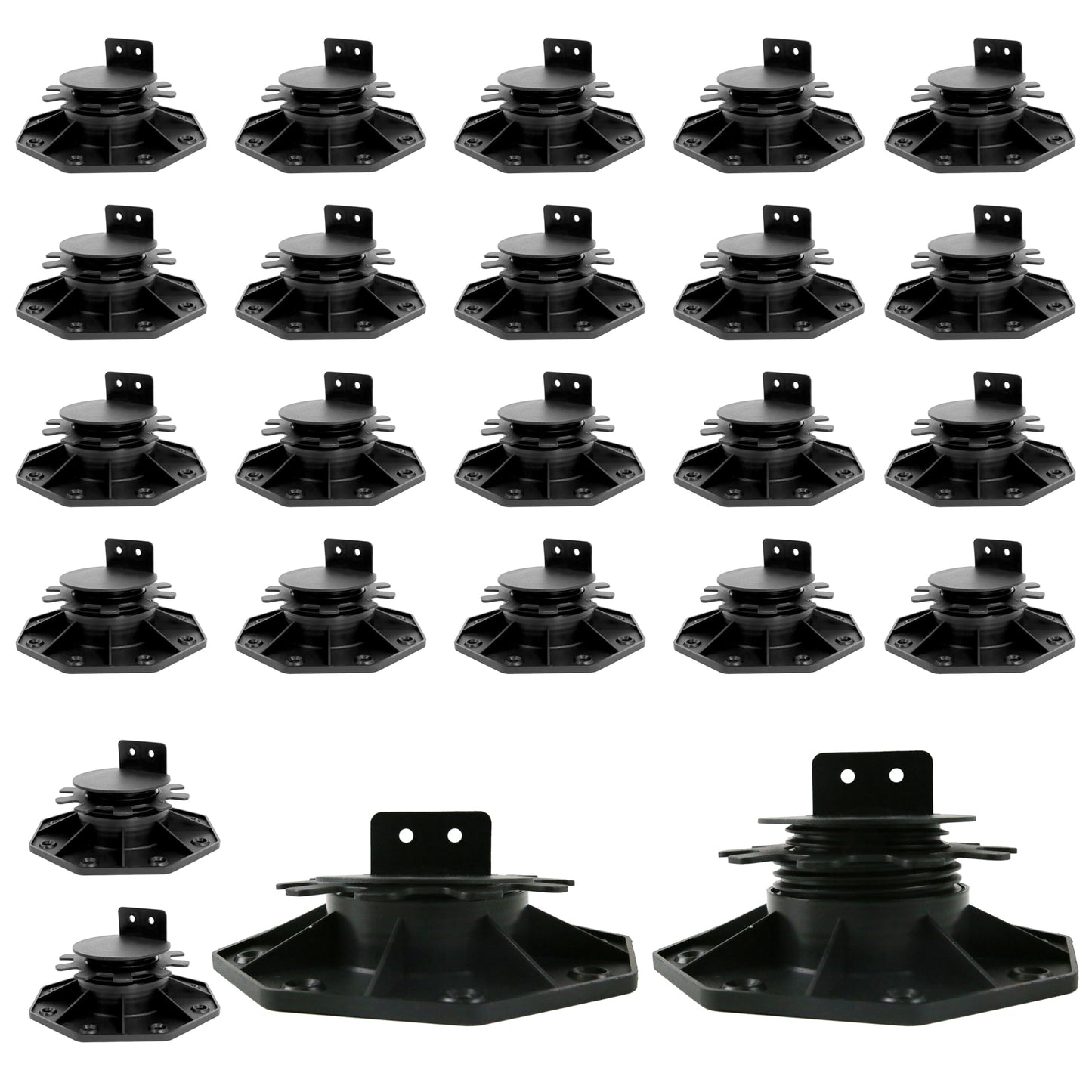 Goldshire 24Pack Adjustable Deck Support Pedestal, Plastic Adjustable Deck Foundation Base, Height Adjustment Raising from 1-3/16" to 2-3/8", Black