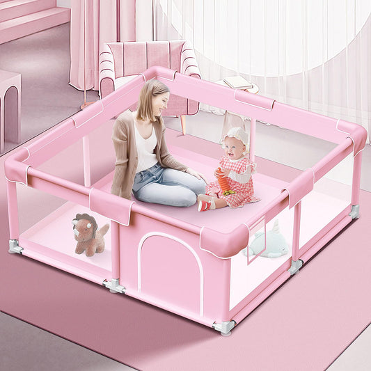 Pink Baby Playpen 50x50 Inches Playpen for Little Princess Play Yards Indoor & Outdoor Sturdy Safety Baby Girls Play Pen with Soft Breathable Mesh Toddlers Activity Center with Anti-Slip Base