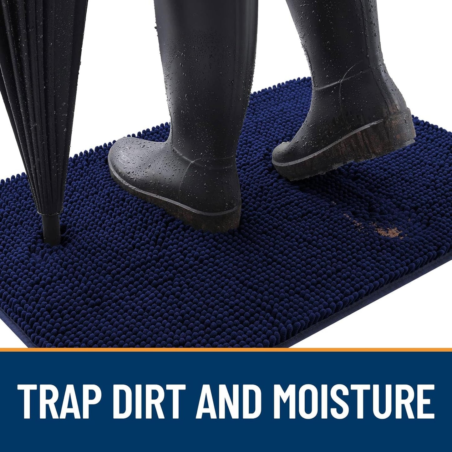 OLANLY Dog Door Mat - Absorbent Non-Slip Washable Chenille Mat for Muddy Paws | 54x32, Navy Blue