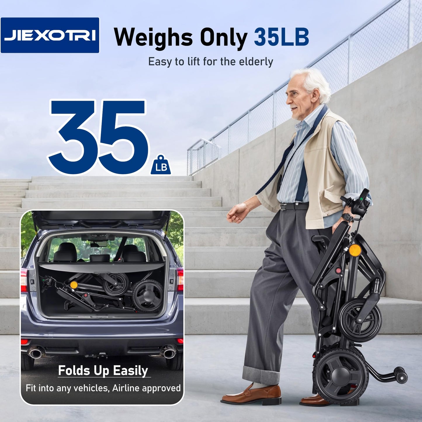 Lightweight Electric Wheelchairs for Adults Foldable Only 35lbs, 500W Dual Motors Motorized Wheelchairs for Seniors Support 250 lbs, All Terrain Travel Powered Wheel Chairs, Black