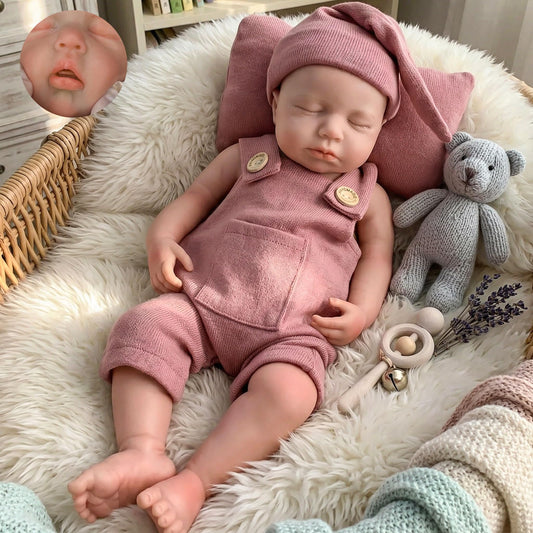 Gileutay 18 inch Lifelike Full Silicone Baby Doll Girl Open Mouth Realistic Reborn Dolls that Look Real Sleeping Baby