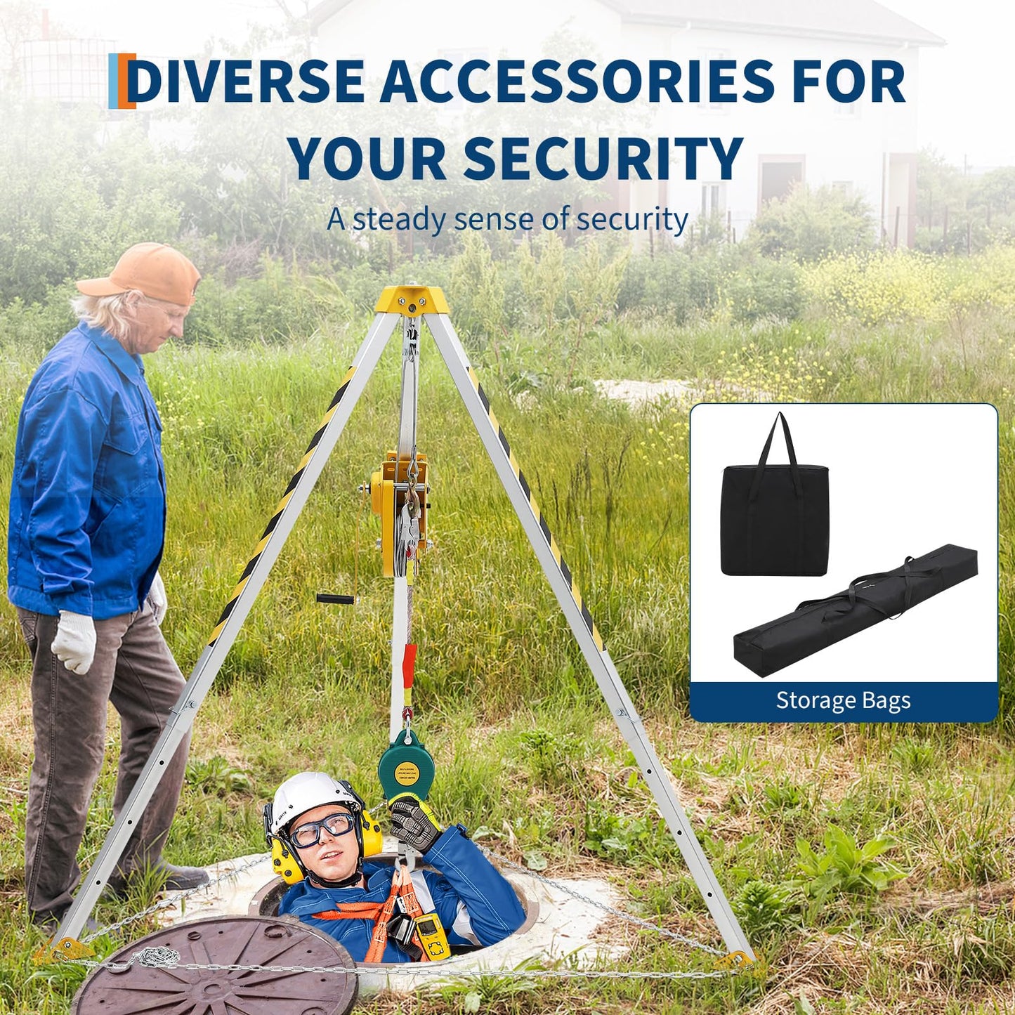 EliteEdge Confined Space Rescue Tripod Kit with 1200 lbs Winch, 6.5 ft Legs, 98 ft Cable and Storage Bag, Steel Construction Rescue Tripod for Traditional Confined Spaces Safety