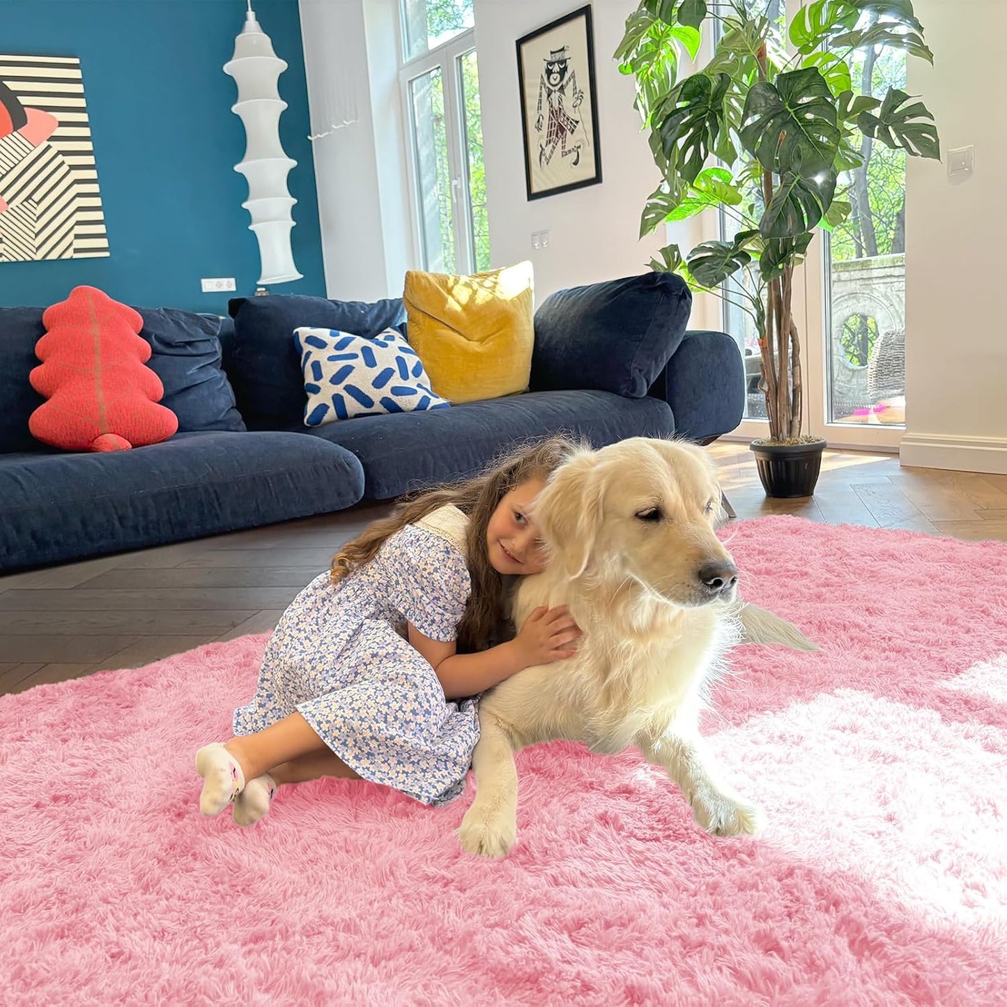 OLANLY Large Area Rug - Soft Fluffy Shaggy Carpet for Living Room & Bedroom | 9x12 ft, Pink