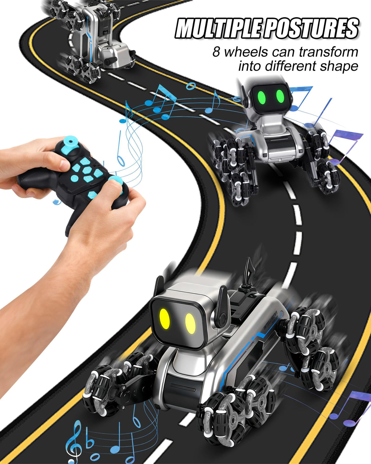 HuiJuKeJi Interactive Robot Dog RC Stunt Car, Gesture Sensing & 2.4Ghz Remote Control Cars, Mecanum Wheels, LED Eyes with Music, Rechargeable for Extended Indoor/Outdoor Fun, Gift for Kids 6-12