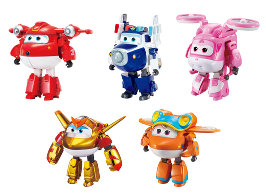 Super Wings 5-Pack, Jett, Paul, Dizzy, Golden Boy & Sunny Transforming Action Figures Toy Planes for Preschool Kids 3-5 Years