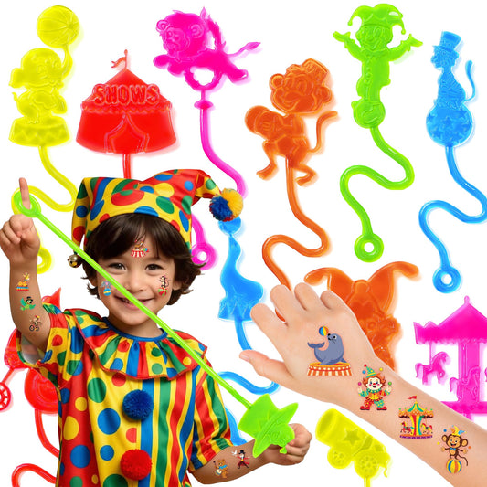 48PCS Carnival Party Favors - 24PCS Temporary Tattoos & 24PCS Stick Hands Party - Perfect Birthday Party Supplies, Goodie Bag Stuffers, Treasure Box Toys, Classroom Prizes, and Student Gifts