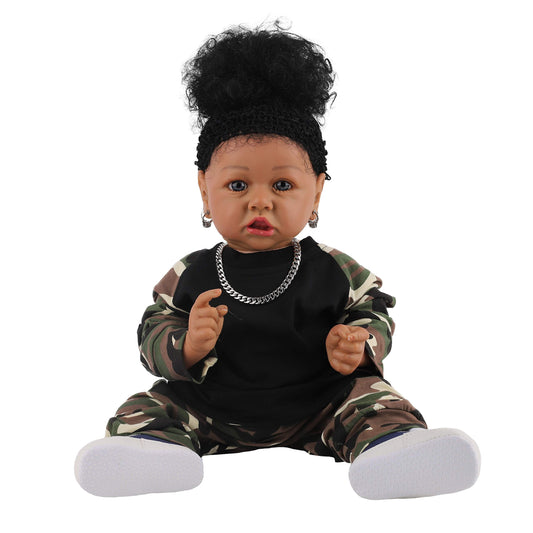 HOOMAI Lifelike Reborn Baby Dolls with Soft Body African American Realistic Girl Doll 22.8 Inch Best Birthday Gift Set