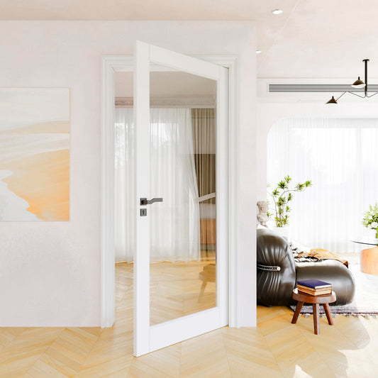 36"x80" CARB P2 Solid Core & Pre-Finished Thick SGCC Clear Glass Doors, Interior Door for House, Full Glass Swing Shaker w/o Prehung Jamb, Barn Door Slab, Wood Panel for Closet, Bedroom Doors