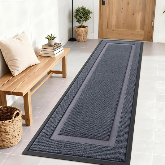OLANLY Indoor Outdoor Front Door Mat - Waterproof All-Season Doormat, Sturdy Natural Rubber, 71x23, Light Grey