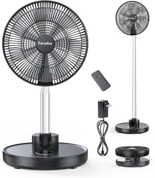Faraday 12” Oscillating Standing Fan - Portable, Quiet, Rechargeable with Remote & Timer | Adjustable Height for Home & Office