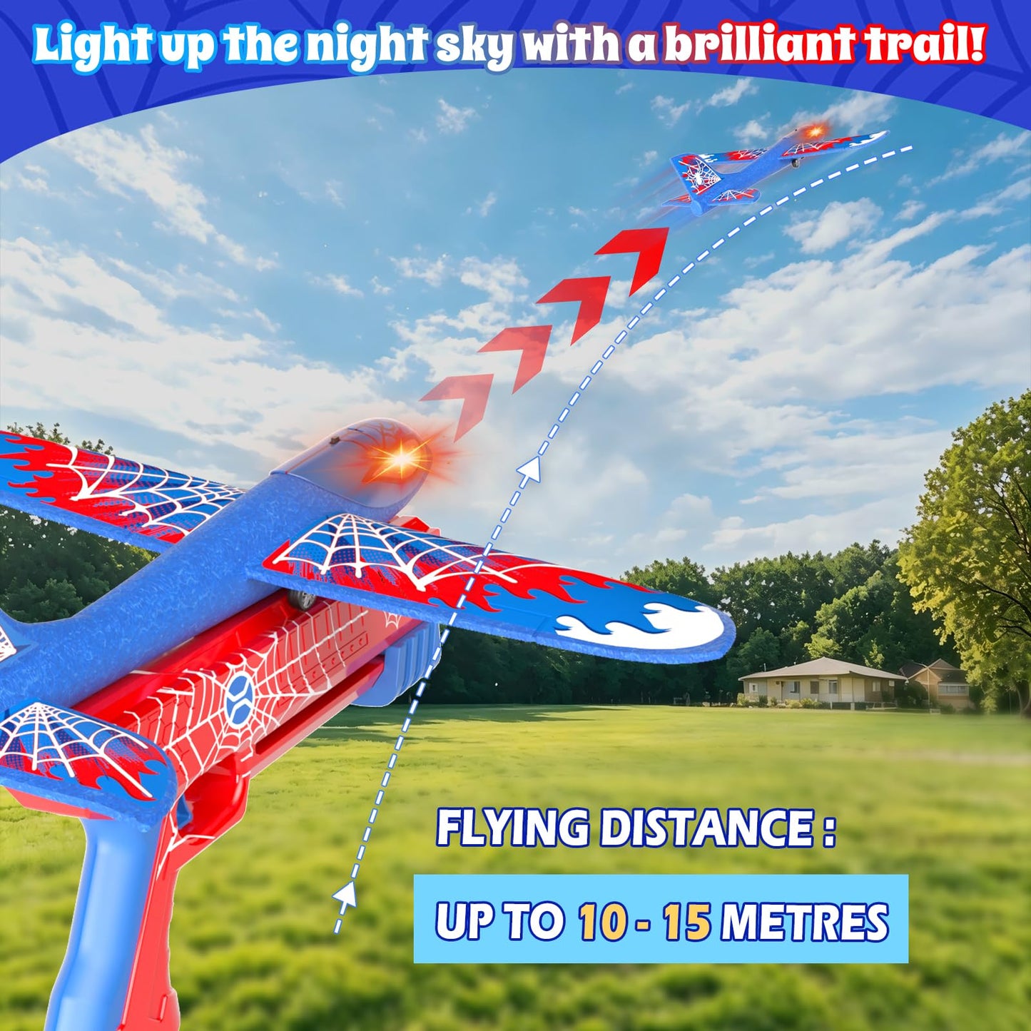 Doloowee Foam Airplane Launcher Toys for Kids, Outdoor Sport Flying Toys, 3 Pack 12.6" Foam Glider LED Plane, 1 Catapult with 3 Foam Planes, Gifts for 3 4 5 6 7 8 9 10 12 Year Old Boys Girls