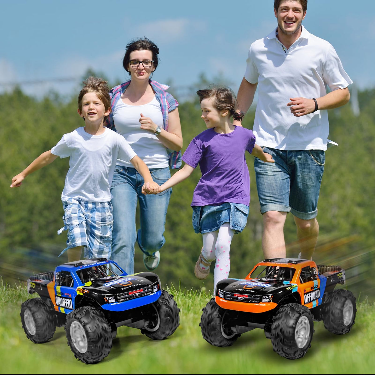 KB KAIBO Q205 1:12 Large Amphibious Remote Control Car - Waterproof RC Monster Truck with Waterproof Controller & 2 Modular Batteries for 60+ Min Play, 7.4V 4WD All Terrain Toy for Kids Adults-Blue