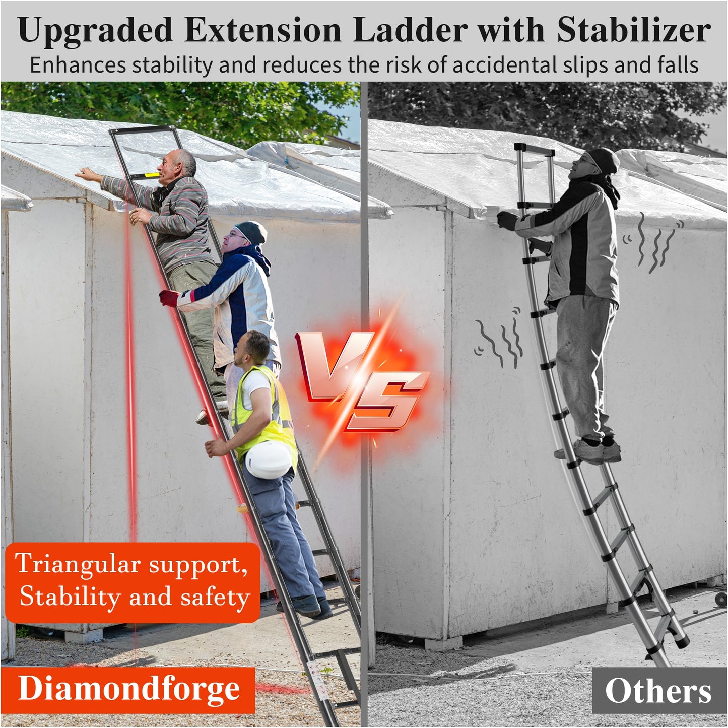 Telescoping Ladder, 12.5 FT Aluminum Extension Ladder, Collapsible & Adjustable, 330 lbs Capacity, Compact Retractable Ladder for House, Roof, RV & Travel Trailer