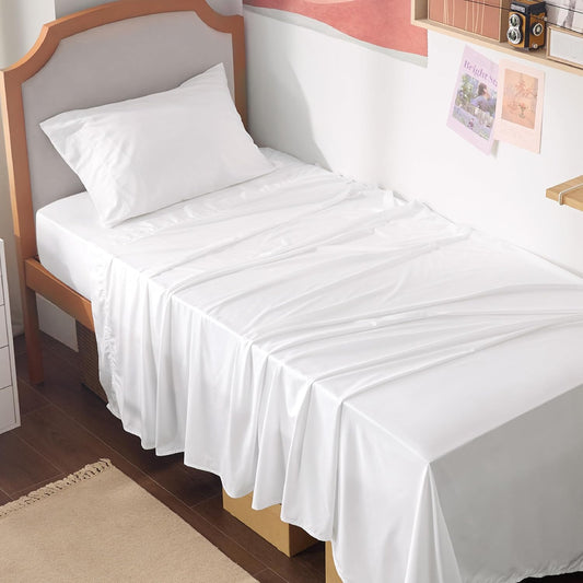 Bedsure Cooling Twin XL Sheets - Breathable Rayon from Bamboo, Soft & Silky, Deep Pocket Up to 16 Inches, White